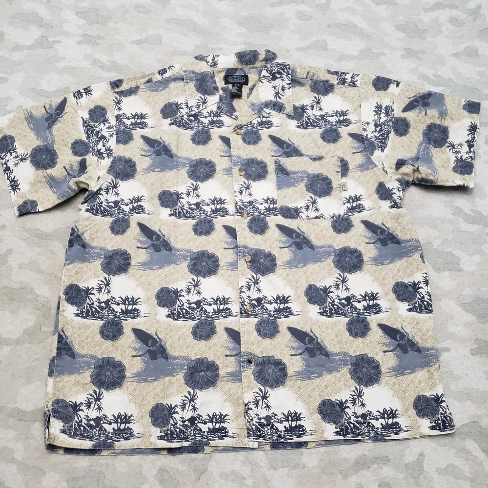 Pacific Coast Highway Shirt Mens Large Tan Short Sleeve Button-Up Hawaiian Beach